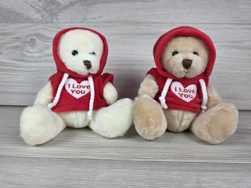 Inter-American Prod. Plush Teddy Bears Pair Embroidered Hooded Shirts LOVE SU34